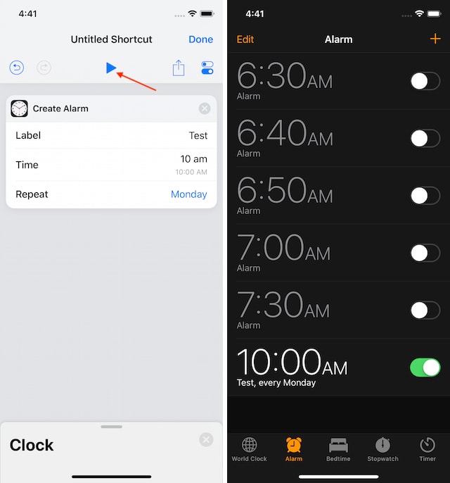 4. Using the New Clock Action in Shortcuts 2.1