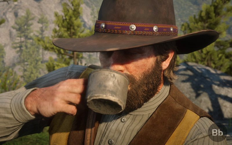 Arthur Morgan enjoying his early morning cup of coffee. (The beard is a  small ode to the late great Lemmy. Legendary Vocalist and icon of  Motörhead) : r/reddeadredemption