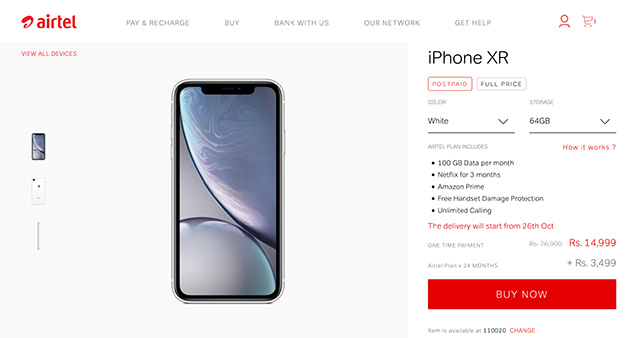 iPhone XR Pre-orders Live on Amazon and Airtel Online Store