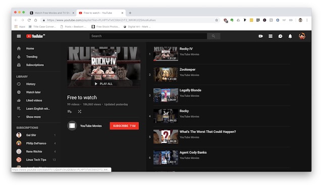 1. YouTube Free to Watch Movies