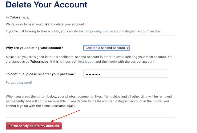 how to delete your instagram account