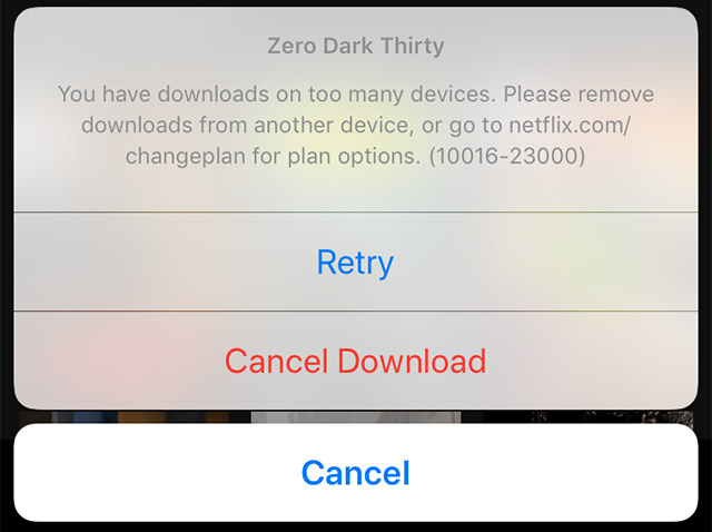 Netflix Download Limit exceeded error example
