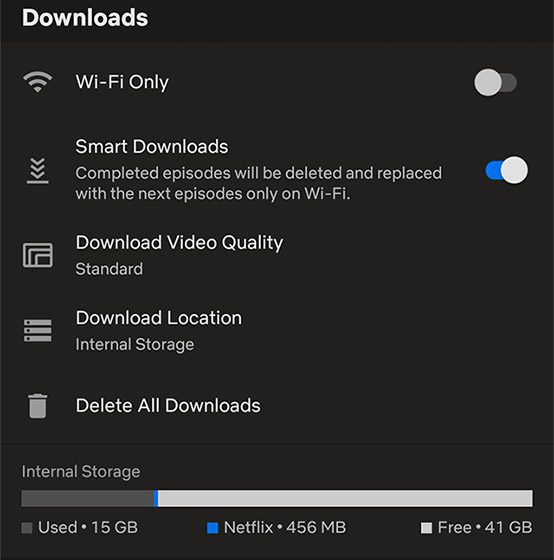 Netflix Downloads Settings