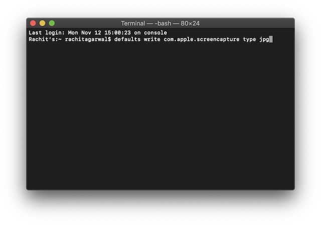 changing screenshot format in terminal