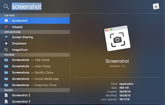 mac spotlight search screenshot