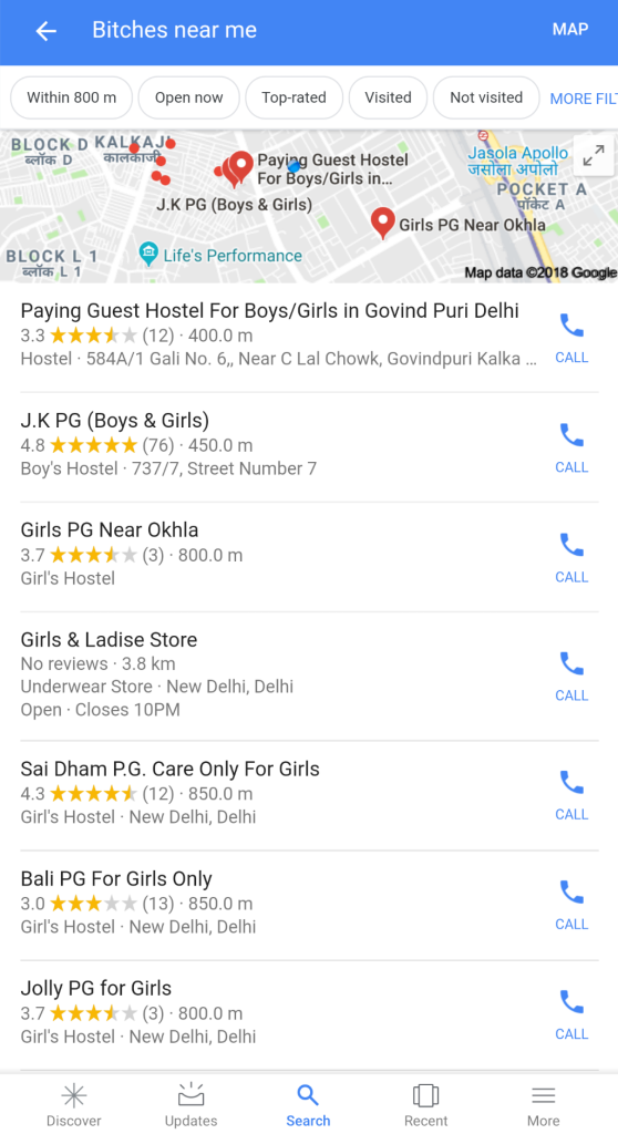 Google Maps in India Shockingly Show Girls Schools, Hostels When You Search For ‘Bitches’