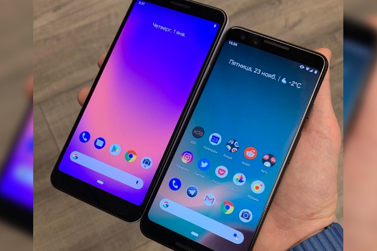 The alleged Pixel 3 Lite (left) with the larger Pixel 3