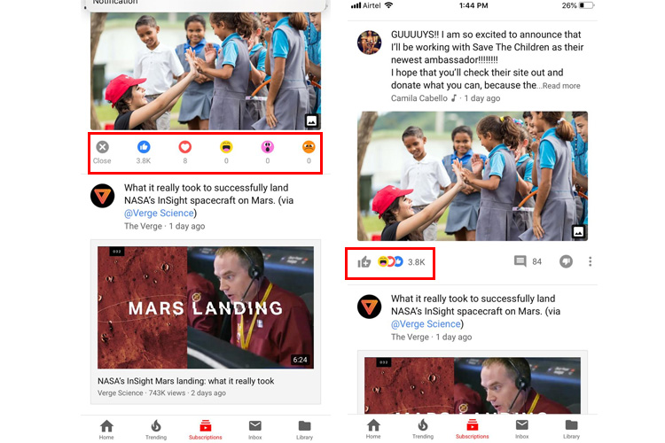 YouTube Community Post Gets Reactions like Facebook