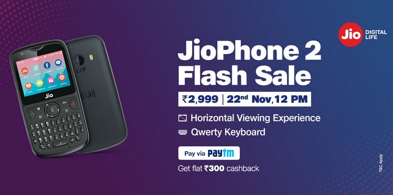 JioPhone 2’s Next Flash Sale On November 22 With Paytm Cashback of Rs 300