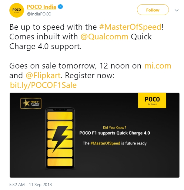 Poco F1 Supports Quick Charge 4+, but Here's Why is Xiaomi Not Talk About it