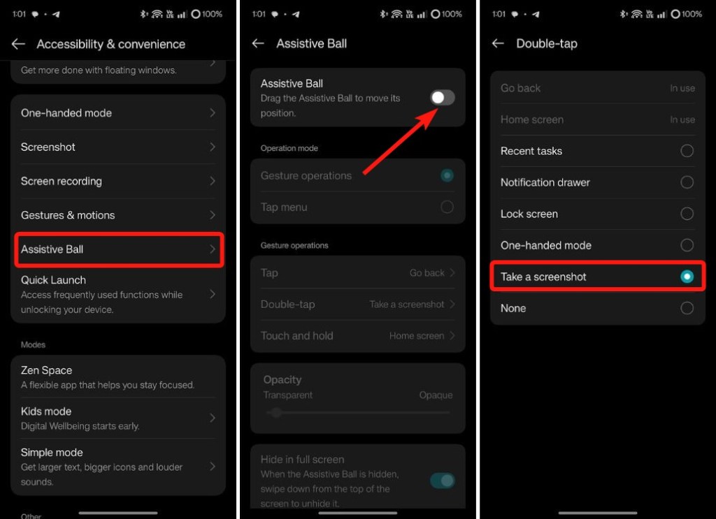 Assistive ball settings on OnePlus 