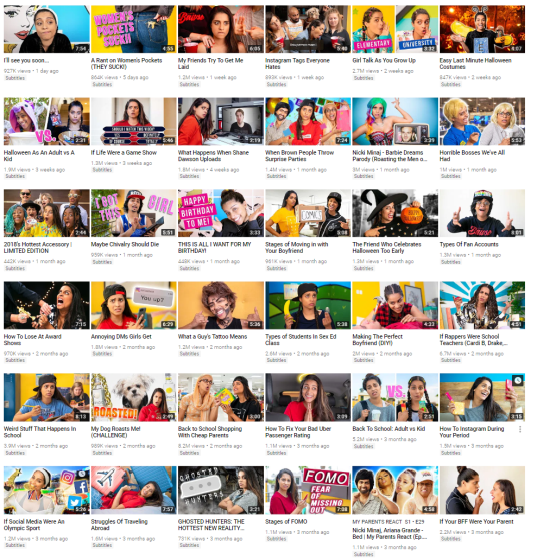 Superwoman's wall of recent videos on YouTube