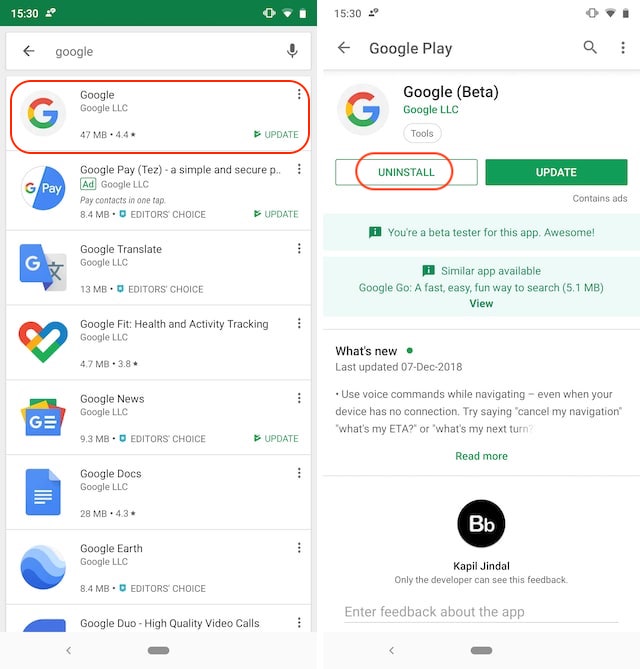 3. Reinstall the Google App