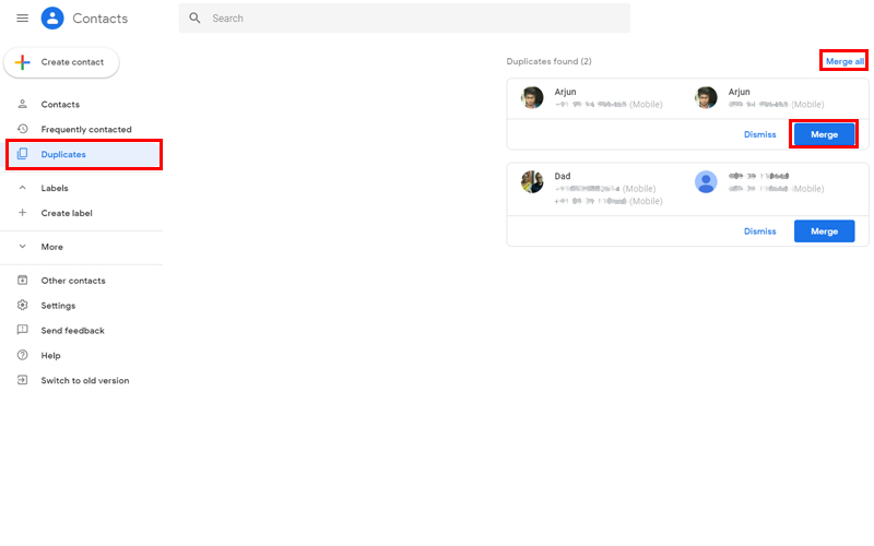 Merge Contacts on Google Contacts Web