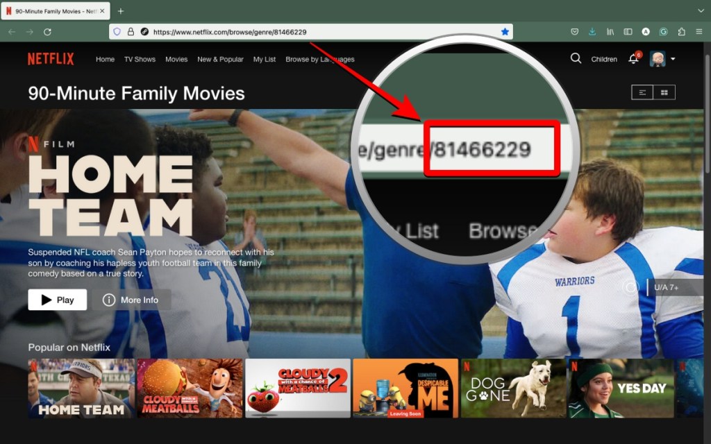 Netflix displaying 90-minute family movies when you enter the code - 81466229