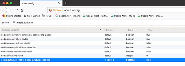 screenshot of turning off autoplay in firefox