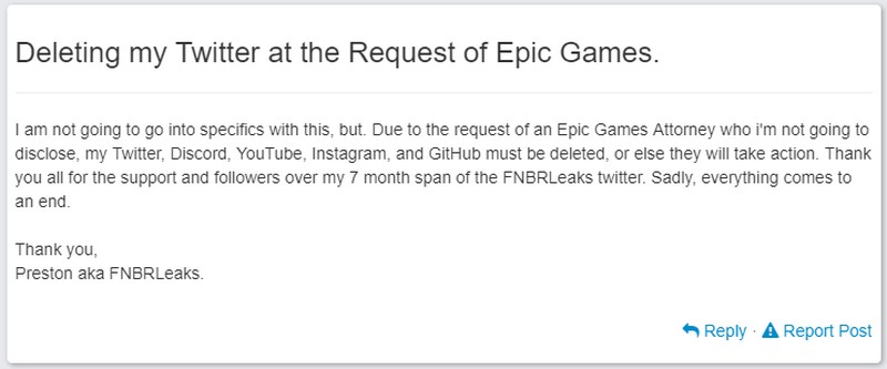 Fortnite Leakster FNBRLeaks Forced to Shut Down by Epic Games