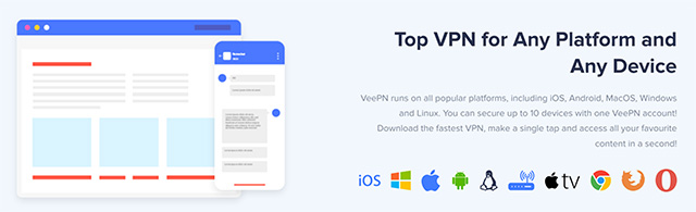 screenshot showing logos of all platforms VeePN is available on