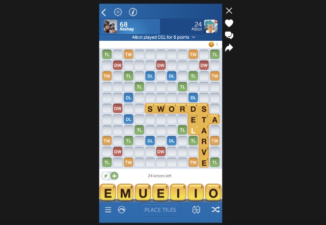 words with friends facebook game