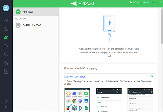 AirDroid Non-Rooted AirMirror Interface