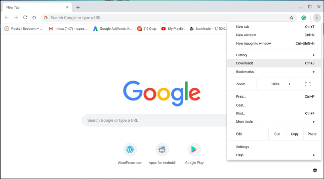 Chrome OS Options Menu