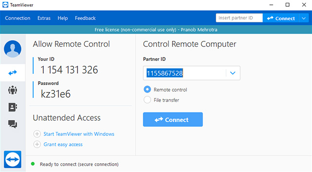 does teamviewer support bluetooth between devices