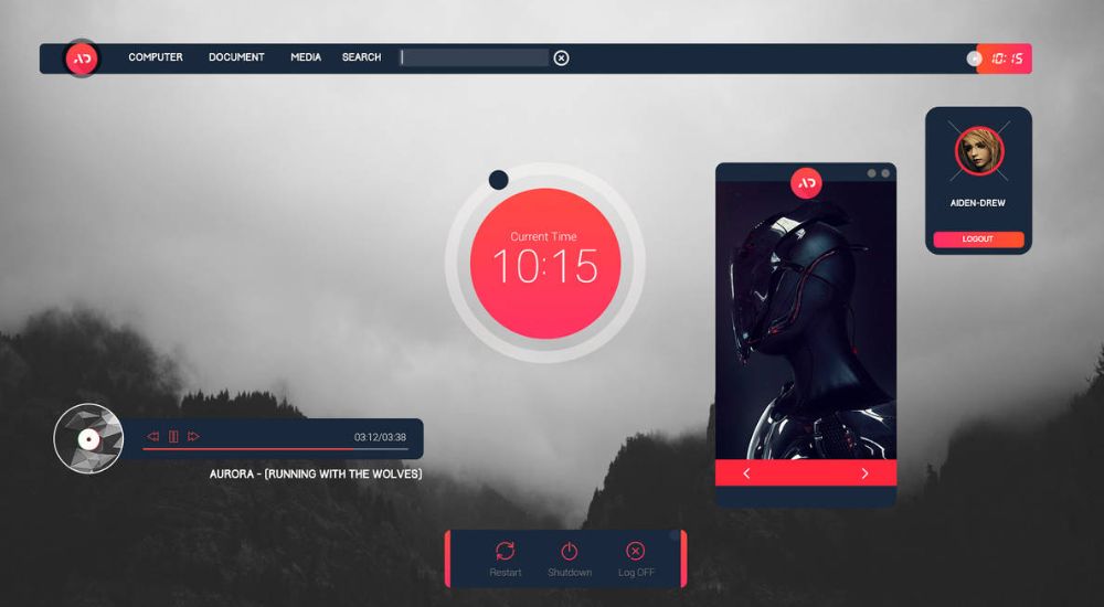 Senja suite rainmeter theme with red and black accents