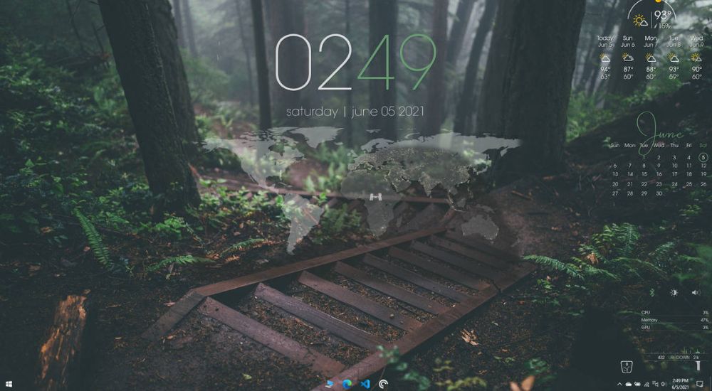 Sonder rainmeter theme with time date and forest wallpaper