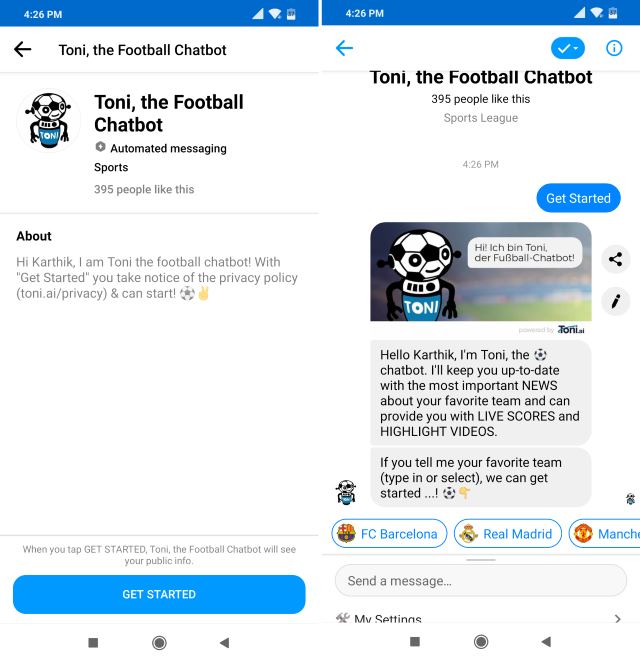 Toni Football chatbot