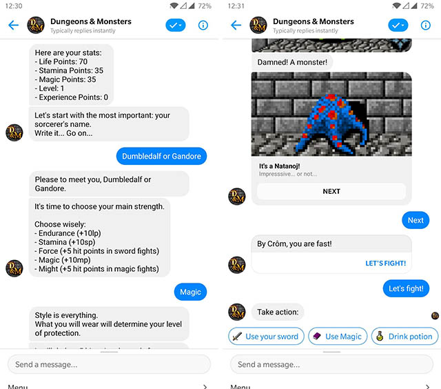 dungeons and monsters messenger bot screenshot