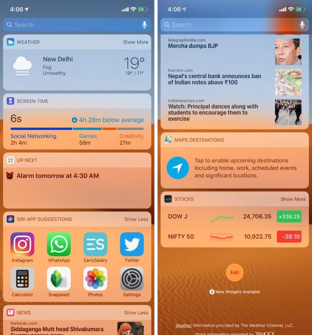 iOS widgets