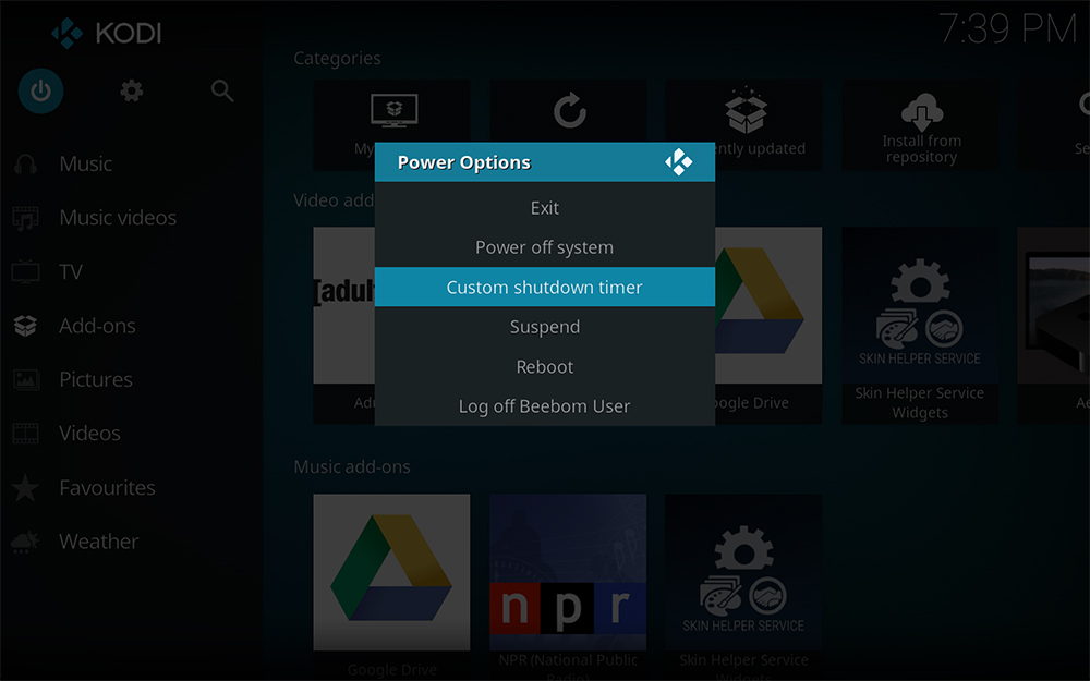 kodi shutdown timer