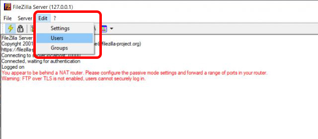 filezilla edit users