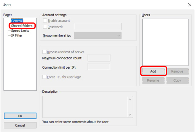 filezilla shared folders new users