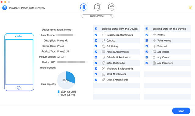 joyoshare scanning phone file types 