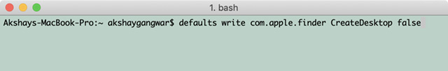 screenshot of terminal command to hide desktop icons in macOS