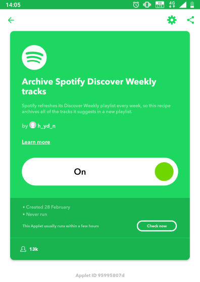 spotify ifttt applet