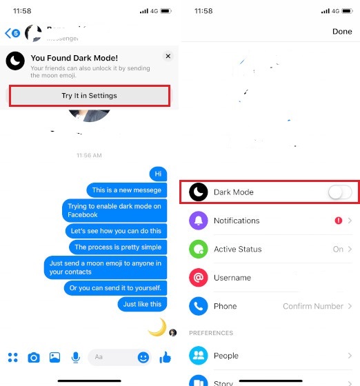 2. Dark mode Facebook Messenger