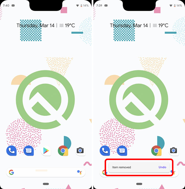 undo item removed from home screen android q