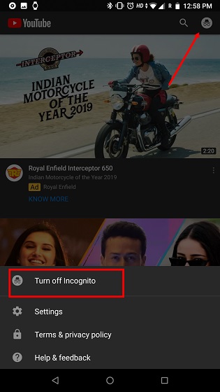 3. Use Incognito Mode in The YouTube App