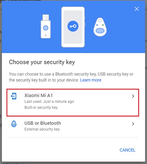 Add Android Device as Security Key to your Google Account 3