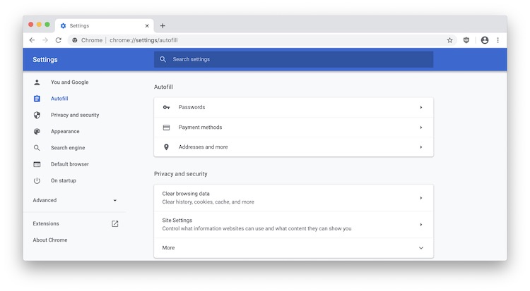 Chrome autofill settings