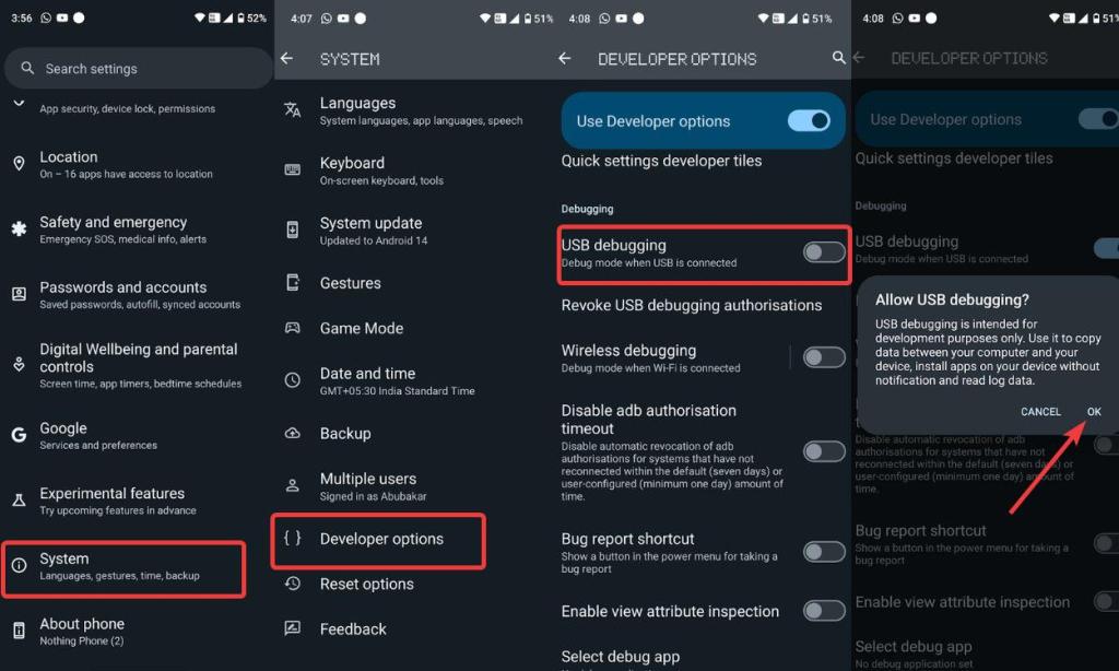Enable Android USB debugging
