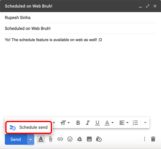 schedule emails gmail web step 2