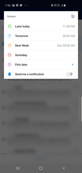 spark mail snooze feature