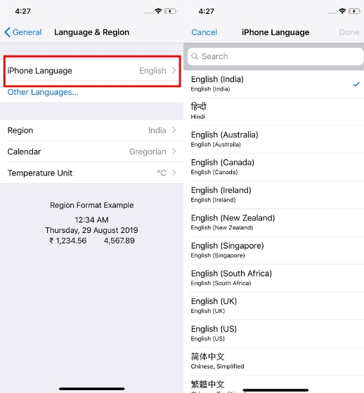 Изменить язык в Google Chrome на iPhone 2