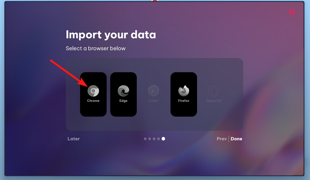 Import your data page during Opera setup