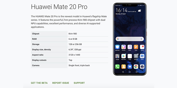 Google Adds the Mate 20 Pro Back to its Android Q Beta List
