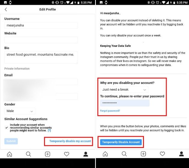 how to deactivate instagram account using phone