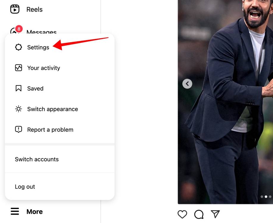 Open Instagram Settings by clicking on More